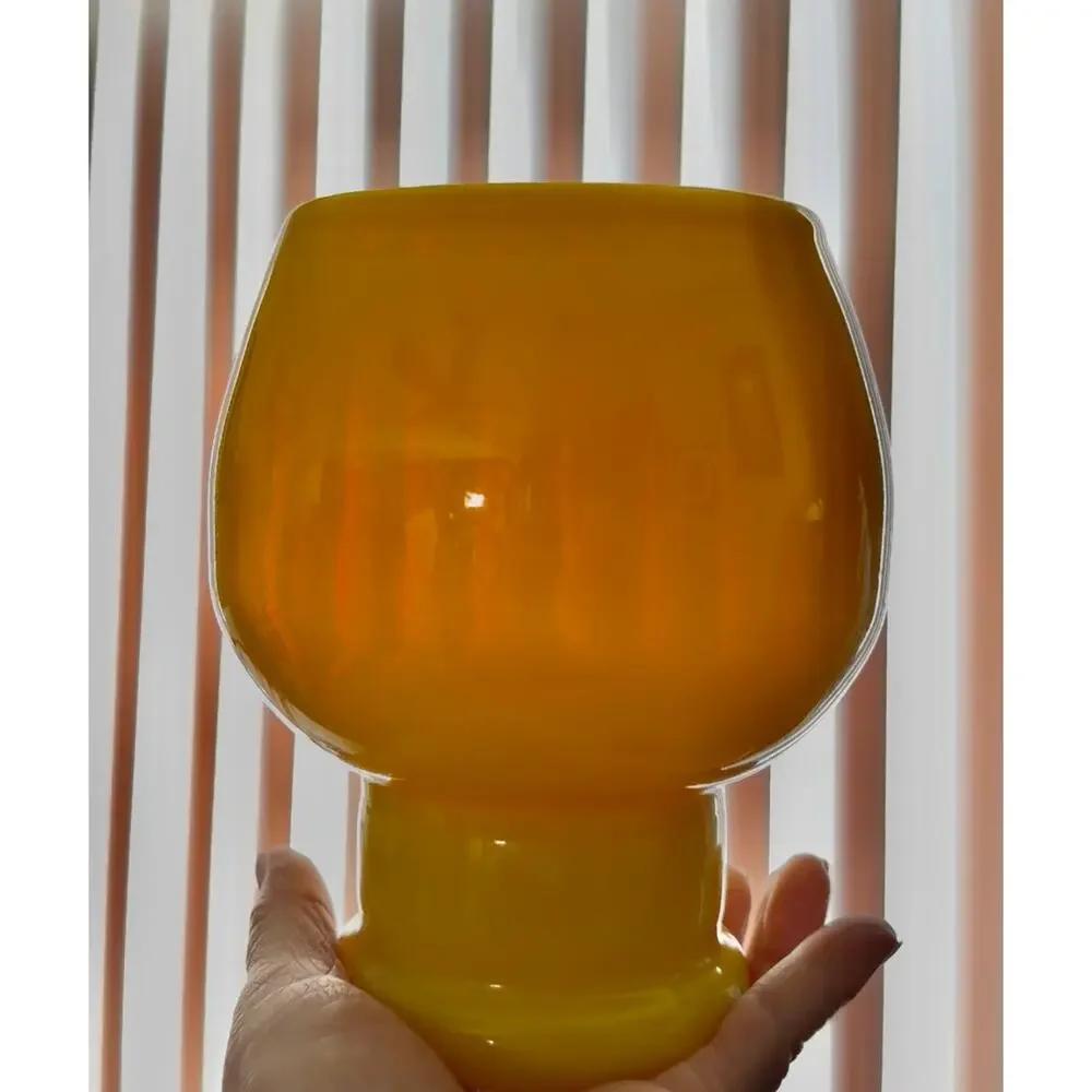 Erik Höglund Scandinavian Polished Yellow Art Glass Bulbous Vase MCM #H1682/160